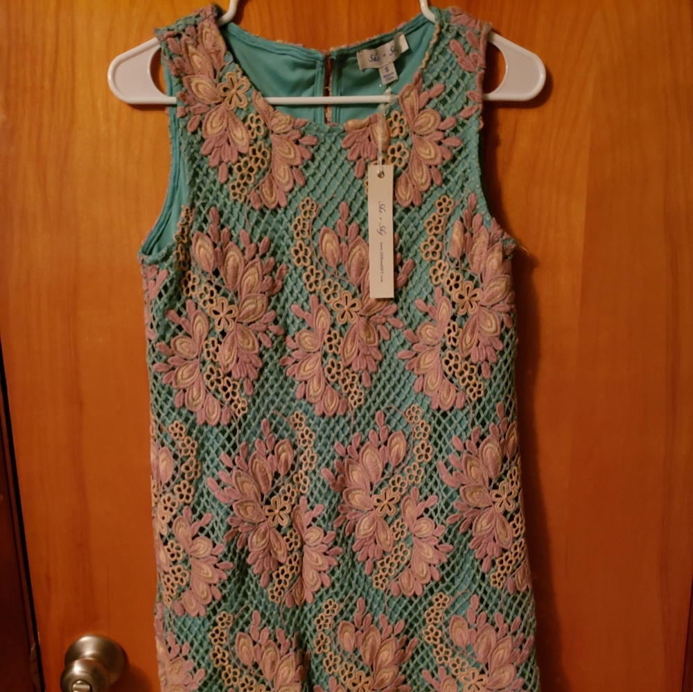 She and Sky Crochet Mint and Peach dress